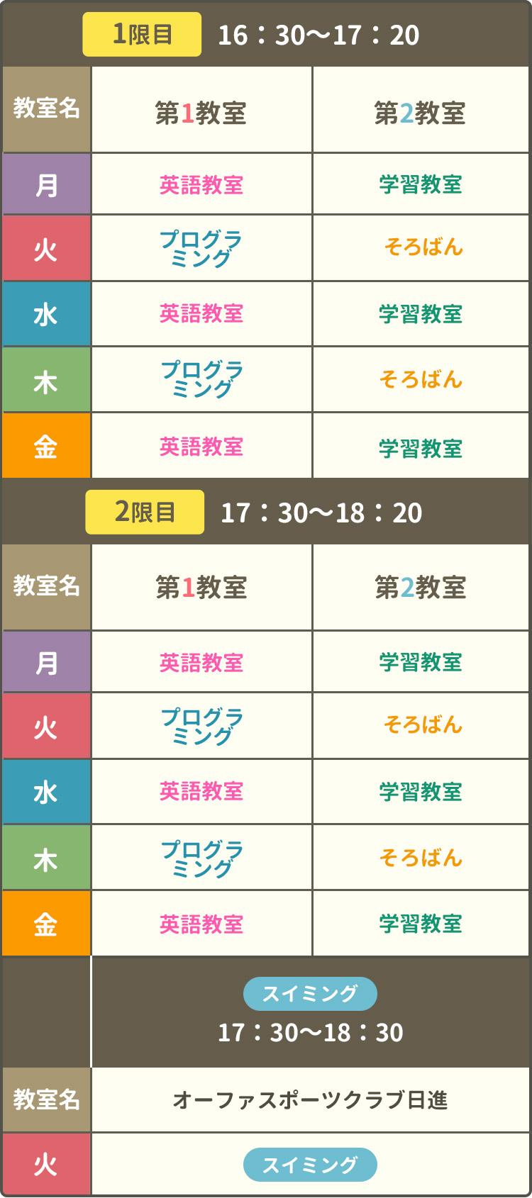 習い事の時刻表